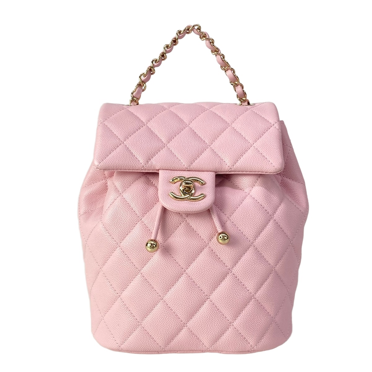 【新着】【中古】CHANEL(シャネル) マトラッセ リュックサック 巾着バッグ/メタルシリアルプレート/ゴールド金具/巾着型/チェーンストラップ ライトピンク｜ブランディア　店 332,977円