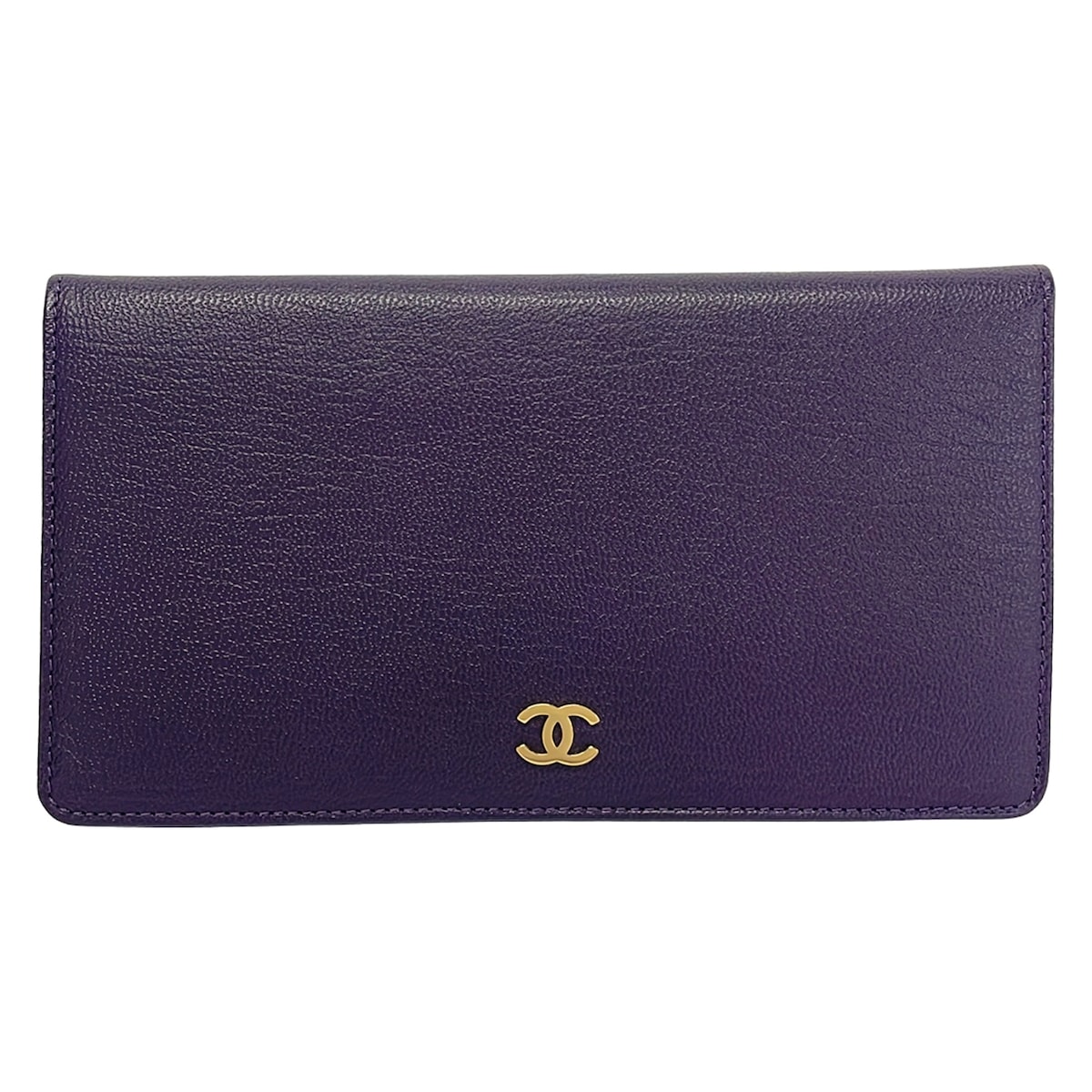 【新着】【中古】CHANEL(シャネル) 2つ折り財布 ココマーク/ゴールド金具 パープル レザー|ブランディア 店