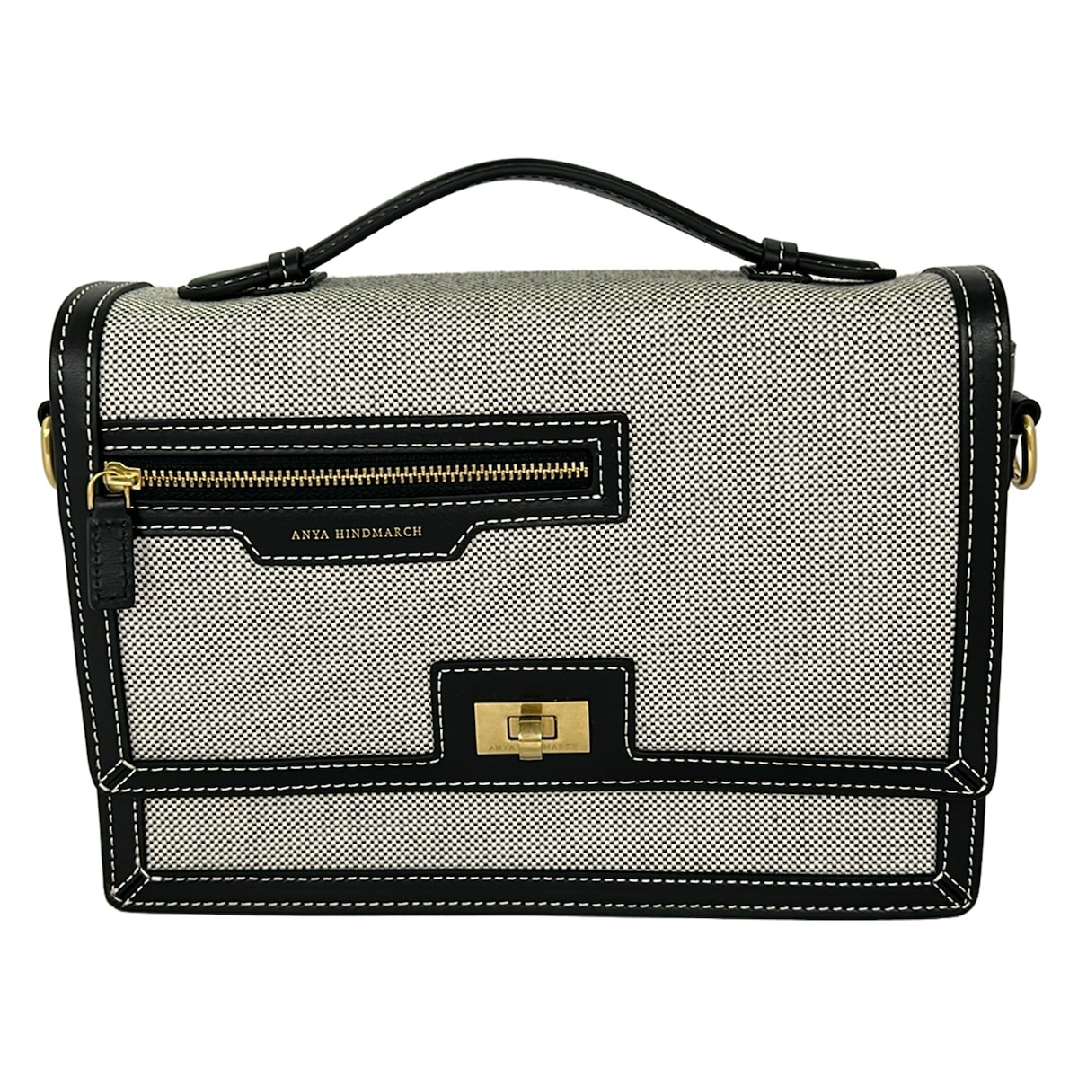 【新着】【中古】Anya Hindmarch(アニヤハインドマーチ) ハンドバッグ ライトグレー&times;黒 レザー｜ブランディア　店
