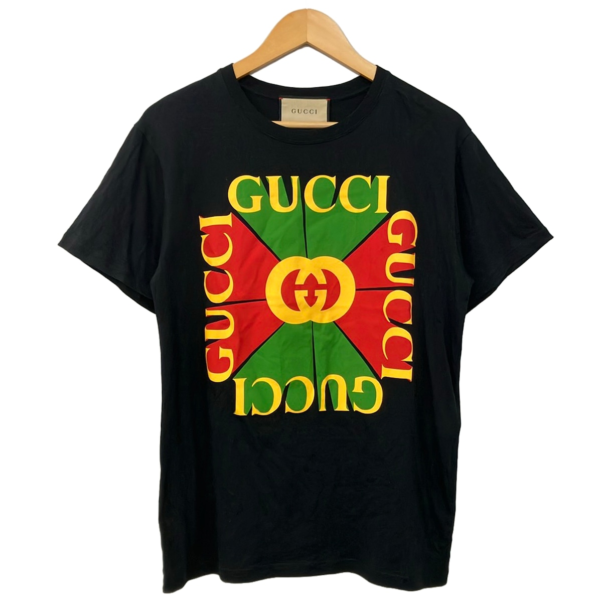 【新着】【中古】GUCCI(グッチ) 半袖Tシャツ クルーネック 黒&times;レッド&times;マルチ｜ブランディア　店