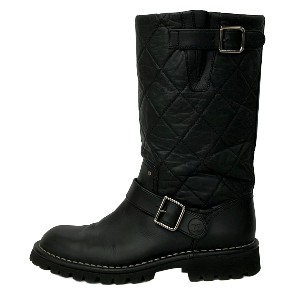 【新着】【中古】CHANEL(シャネル) ショートブーツ マトラッセ/ココマーク 黒 レザー｜ブランディア　店