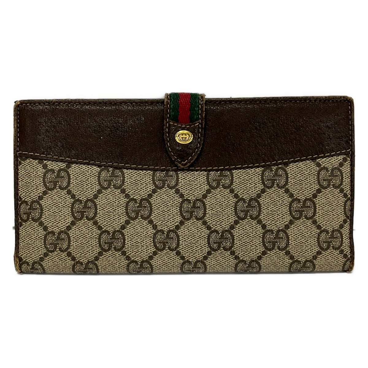 【新着】【中古】GUCCI(グッチ) アクセサリーコレクション,GGプラス・GGスプリーム,シェリー(ウェブ) 長財布 ベージュ&times;ダークブラウン レザー｜ブランディア　店 8,092円