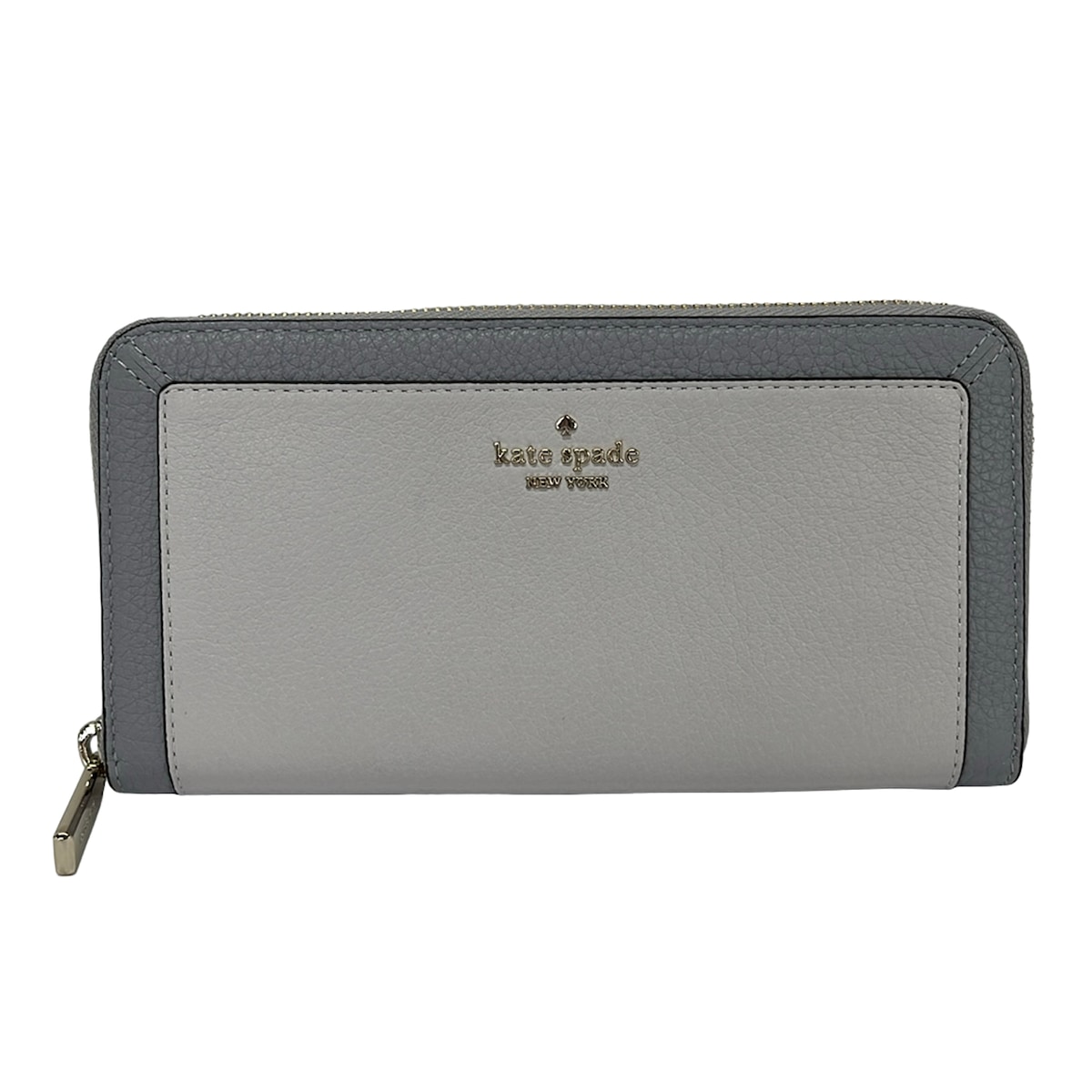 【新着】【中古】Kate spade(ケイトスペード) レナ カラーブロック ラージ コンチネンタル ウォレット 長財布 ラウンドファスナー グレー レザー|ブランディア 店