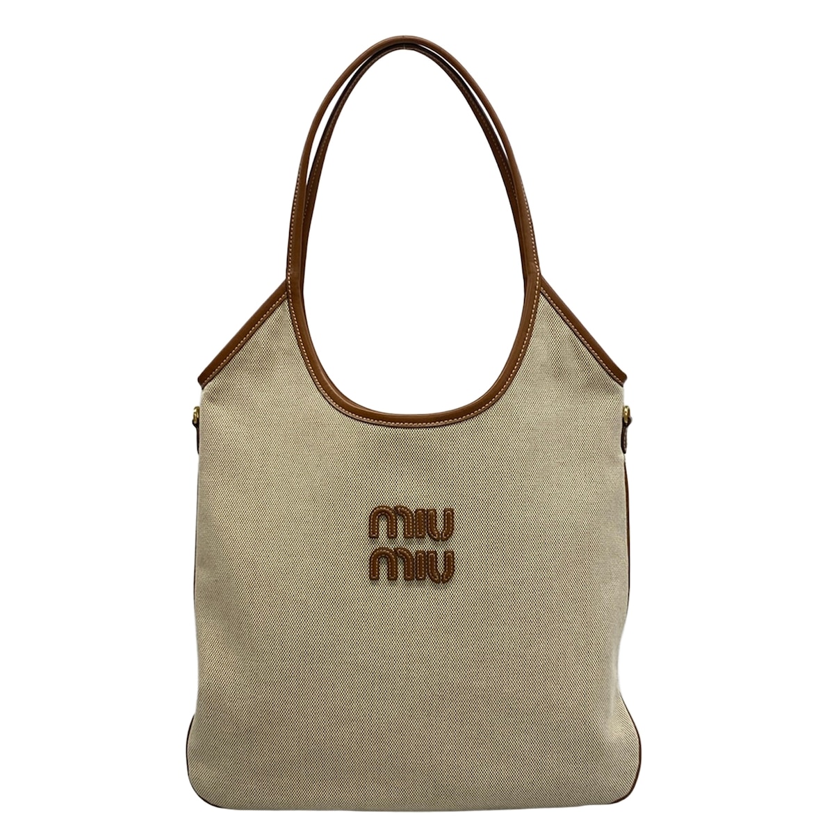 【新着】【中古】miumiu(ミュウミュウ) アイビー トートバッグ ベージュ&times;ブランデー(ブラウン) レザー｜ブランディア　店