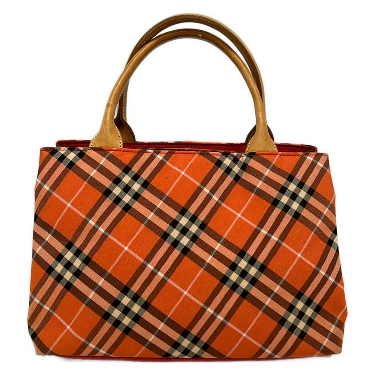 【新着】【中古】Burberry LONDON(バーバリーロンドン) ハンドバッグ チェック柄 オレンジ&times;ピンク&times;マルチ レザー｜ブランディア　店