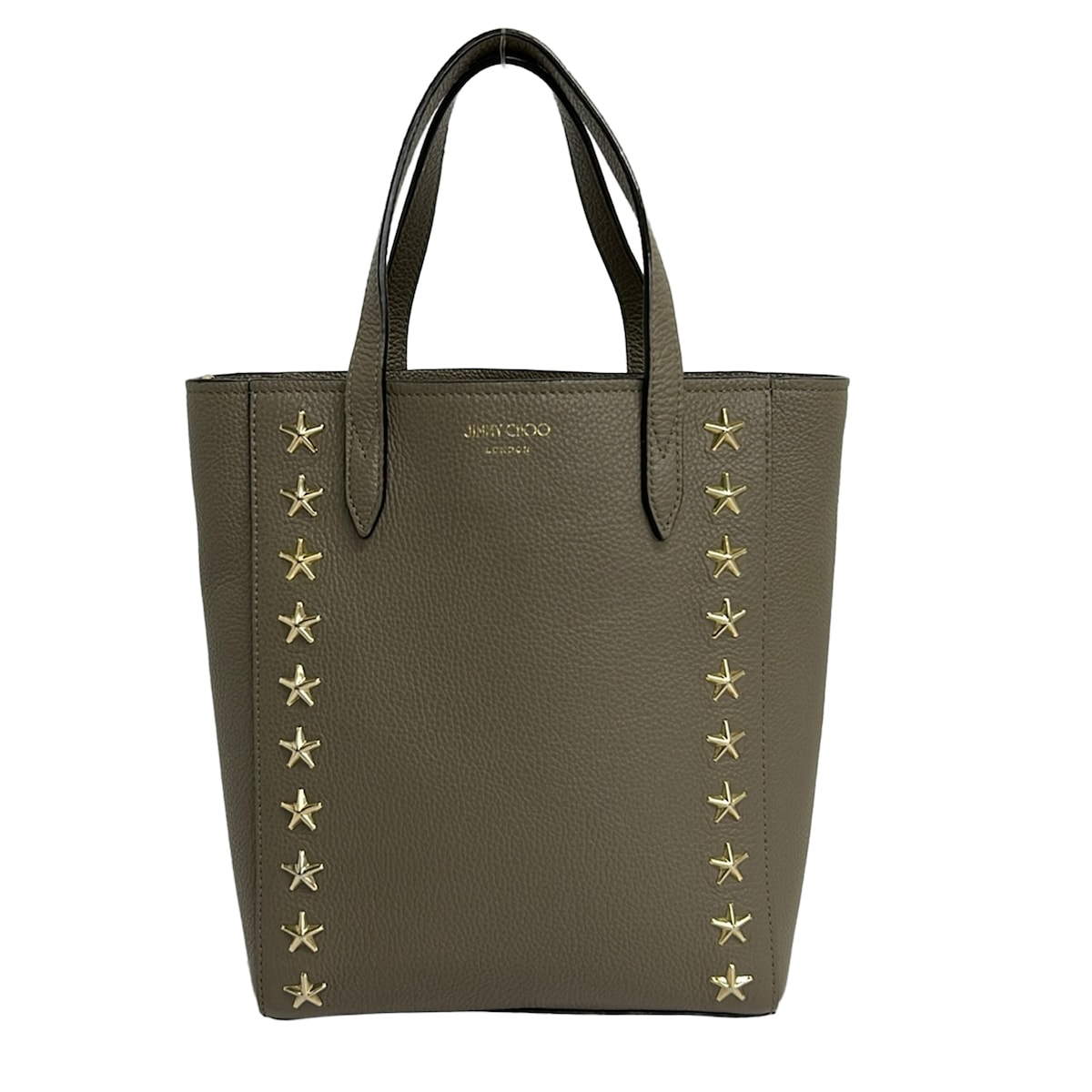 【新着】【中古】JIMMY CHOO(ジミーチュウ) ペガシ N/S トートバッグ スター(星)/スタッズ/ホログラムシールなし グレーベージュ レザー|ブランディア 店