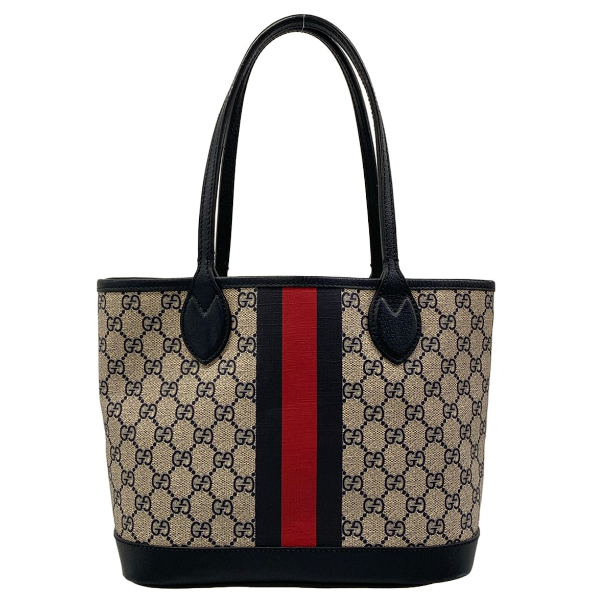 【新着】【中古】GUCCI(グッチ) オフィディア スモール トートバッグ トートバッグ ベージュ×ネイビー×レッド レザー|ブランディア 店