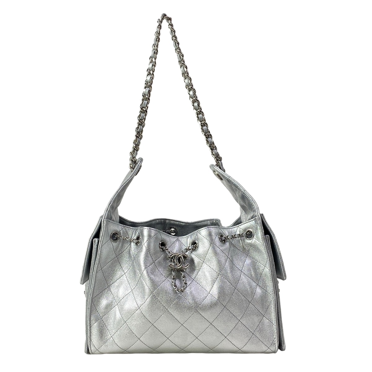 【新着】【中古】CHANEL(シャネル) CHANEL25 スモール ショルダーバッグ シルバー金具/メタリック シルバー｜ブランディア　店 478,315円