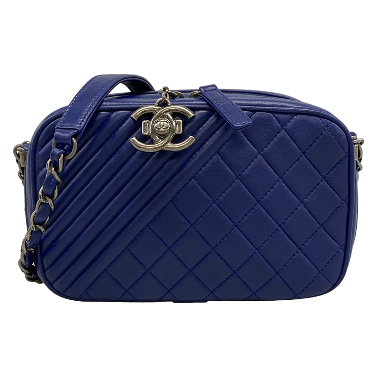 【中古】CHANEL(シャネル) ココボーイ/写真機御徒面子 ショルダーバッグ チェーン店肩部/ヴィンテージシルバー金具 青色