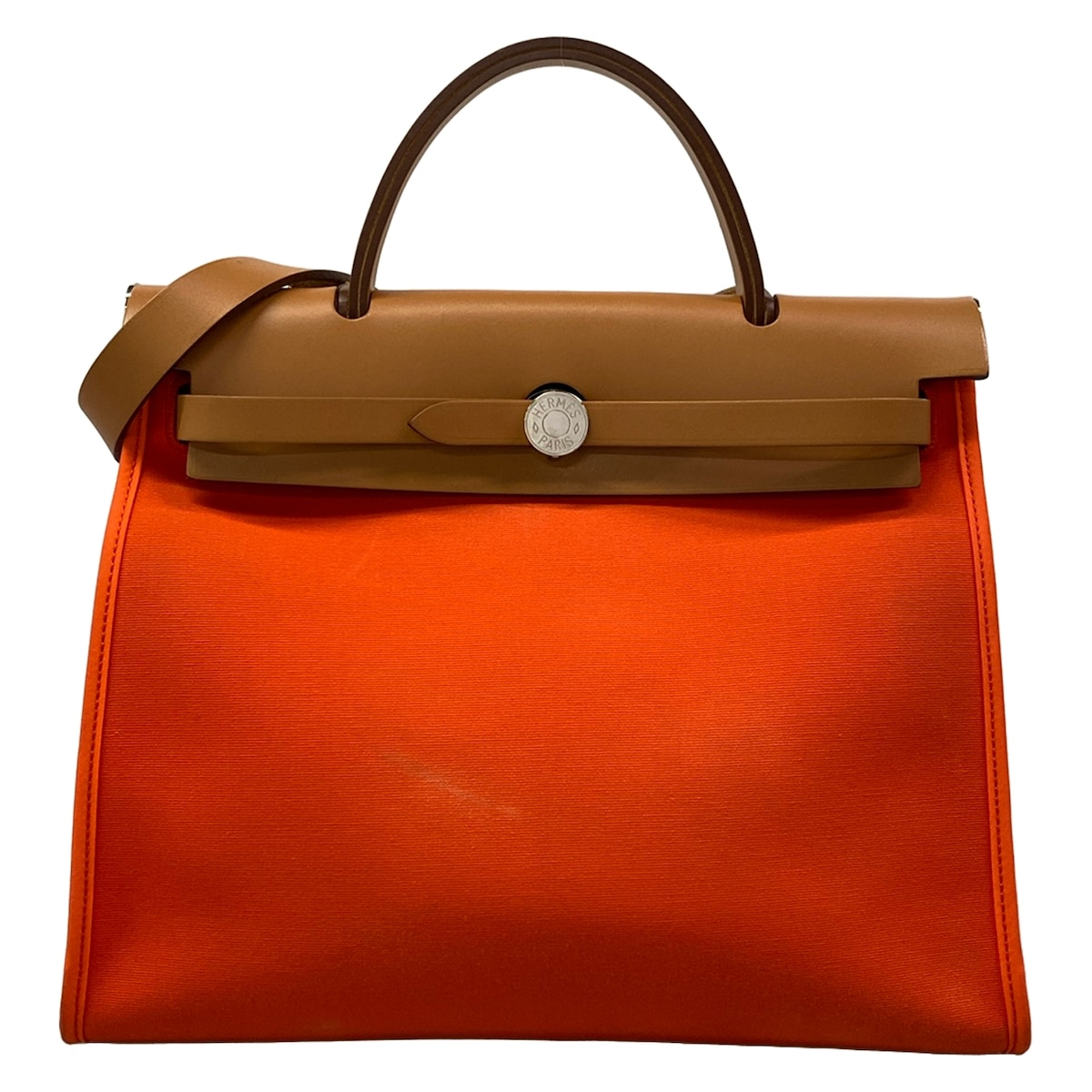 【中古】HERMES(エルメス) エールバッグジップPM ハンドバック しろがね色金具 カプシーヌ×自然的