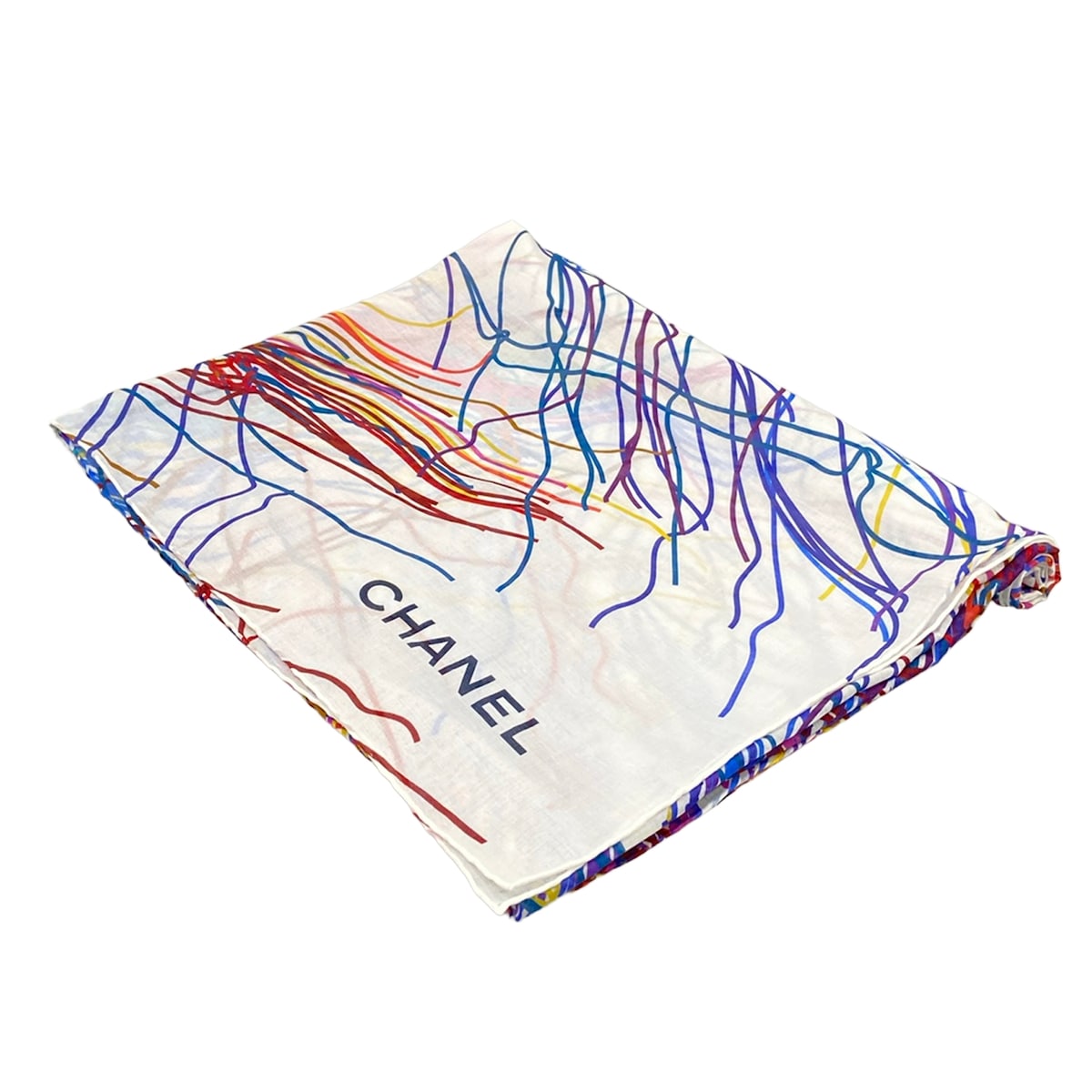 【中古】CHANEL(シャネル) 袈裟(膝掛け) ココマーク 白×マルチ 綿織物