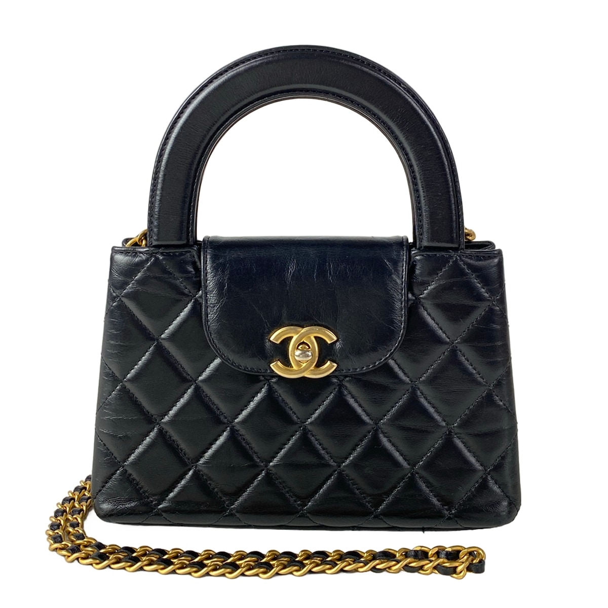 【新着】【中古】CHANEL(シャネル) ミニ ショッピング バッグ/マトラッセ ショルダーバッグ チェーンショルダー/ゴールド金具/メタルシリアルプレート 黒|ブランディア 店