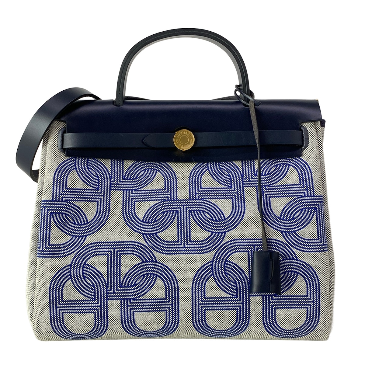 【中古】HERMES(エルメス) エールバッグジップPM ハンドバック ゴールド金具 米国海軍×象牙色