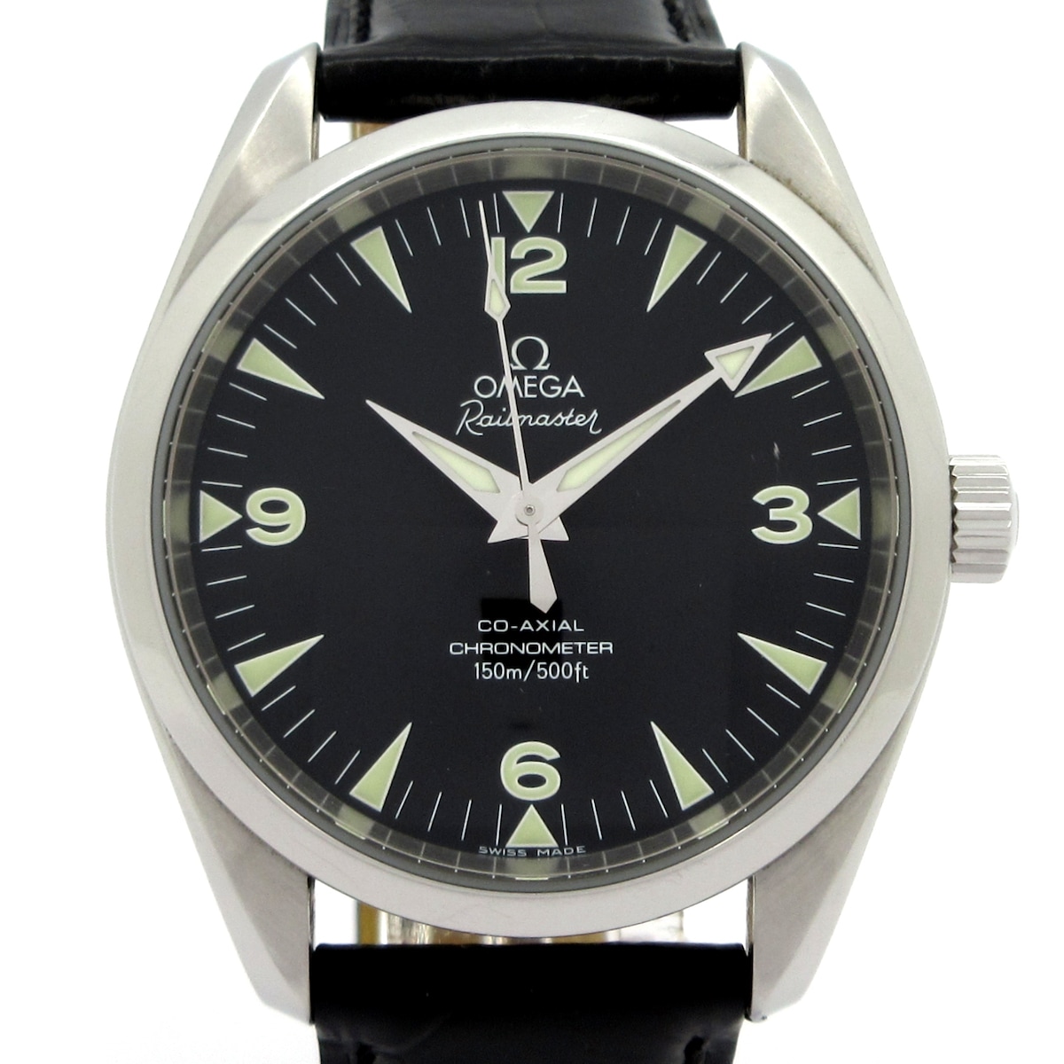 【新着】【中古】OMEGA(オメガ) シーマスター アクアテラ レイルマスター 腕時計 SS/裏スケ/社外ベルト/要OH 黒|ブランディア 店
