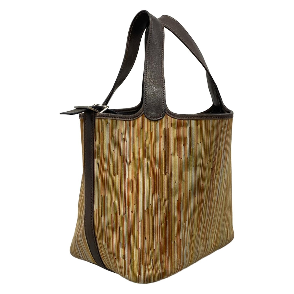 【新着】【中古】HERMES(エルメス) ピコタンPM ハンドバッグ シルバー金具 オレンジ×ダークブラウン×マルチ