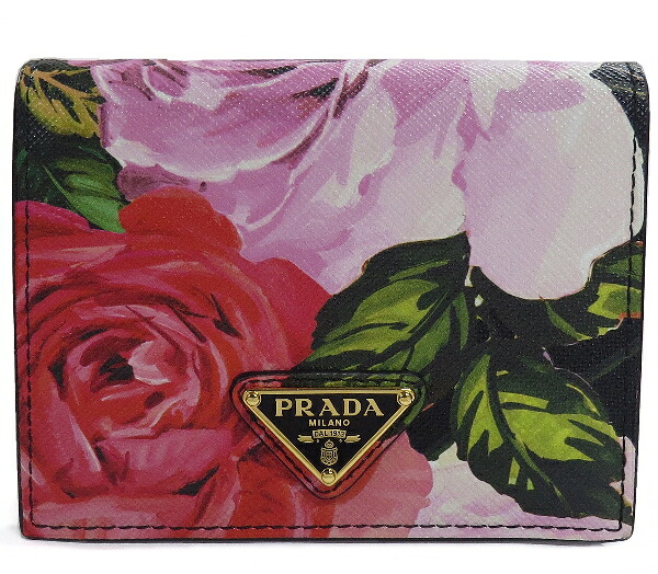 極美品 プラダ PRADA サフィアーノ レザー 二つ折り財布 花柄 フラワー 1MV204 35,607円
