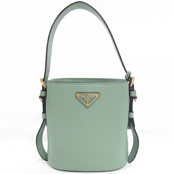 新品同様-極美品 プラダ PRADA レザー ミニ バケットバッグ ハンドバッグ 1BE078 グリーン系 牛革