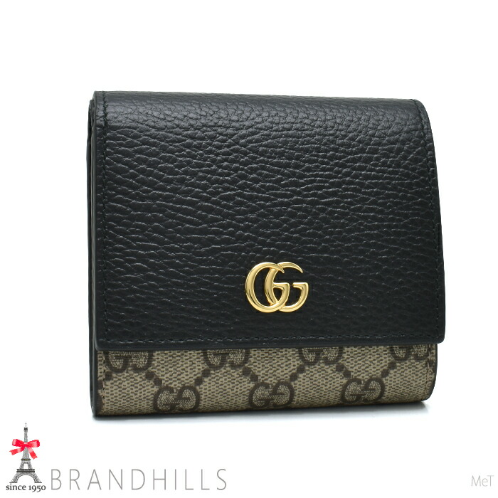 グッチ 紙入れ 二つ折り レディース GGマーモント スプリーム なめし革 黒いこと 598587 GUCCI ほぼ未当て嵌める 【中古】
