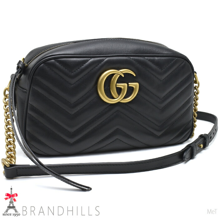 グッチ ショルダーバッグ スモール 写真機御徒面子 GGマーモント キルティング なめし革 黒いこと 447632 GUCCI 極美品 【中古】