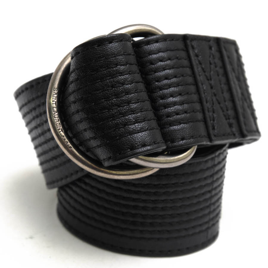 YVES SAINT LAURENT 胴締め サンローラン 486610 光の都市 PARIS エディ・スリマン Hedi Slimane 牛皮 ダブルリングベルト  【中古】