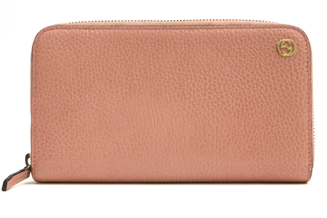 GUCCI 長札入れ グッチ 449347 Original Leather Dollar Calf Wallet 牛皮 子ウシ インターロッキングGG シボ革 シュリンクレザー ラウンドジップ ラウンドジッパー 【中古】 レディース財布-バッグ・小物・ブランド雑貨