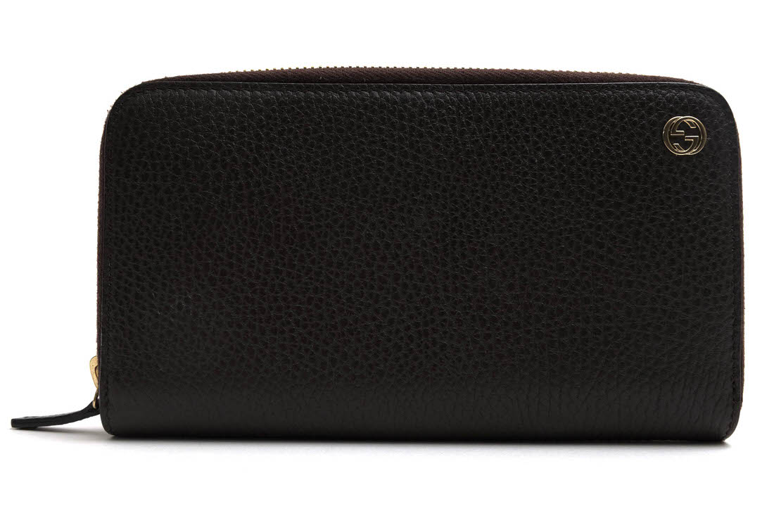 GUCCI 長紙入れ グッチ 449347 Original Leather Dollar Calf Wallet 牛皮 子ウシ インターロッキングGG シボ革 シュリンクレザー 御釣り入れあり ラウンドジップ ラウンドジッパー 【中古】