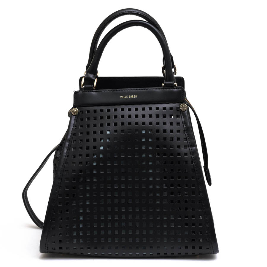 PELLE BORSA ハンドバッグ ペレボルサ 5280 アンミカ AHN MIKAコラボ パンチングレザー 牛革 3WAY リュック ショルダーバッグ デイパック 【中古】｜ブランディング