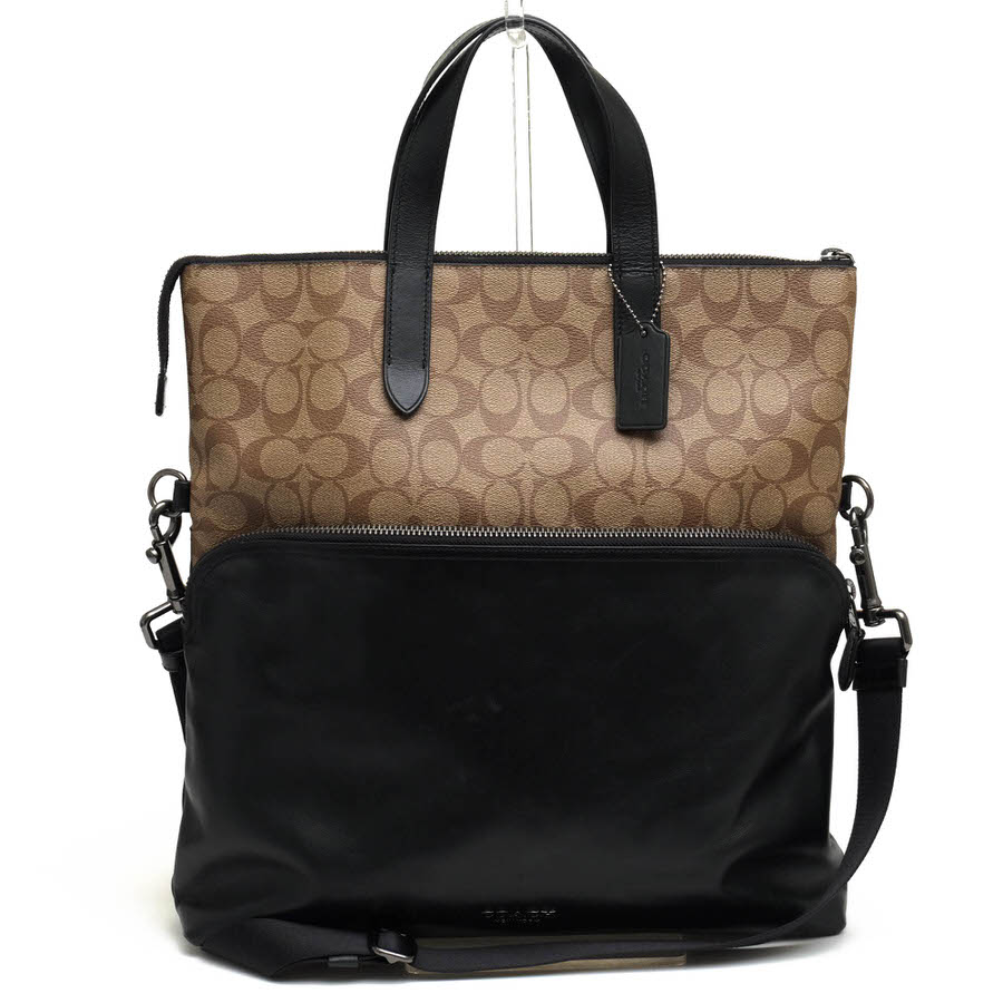 COACH トートバッグ コーチ職 F72528 Graham Foldover Tote In Signature Canvas グラハム フォールドオーバー トート 書き判 帆布 PVCコーディング帆布 牛皮 書き判柄 2WAY ショルダーバッグ 【中古】