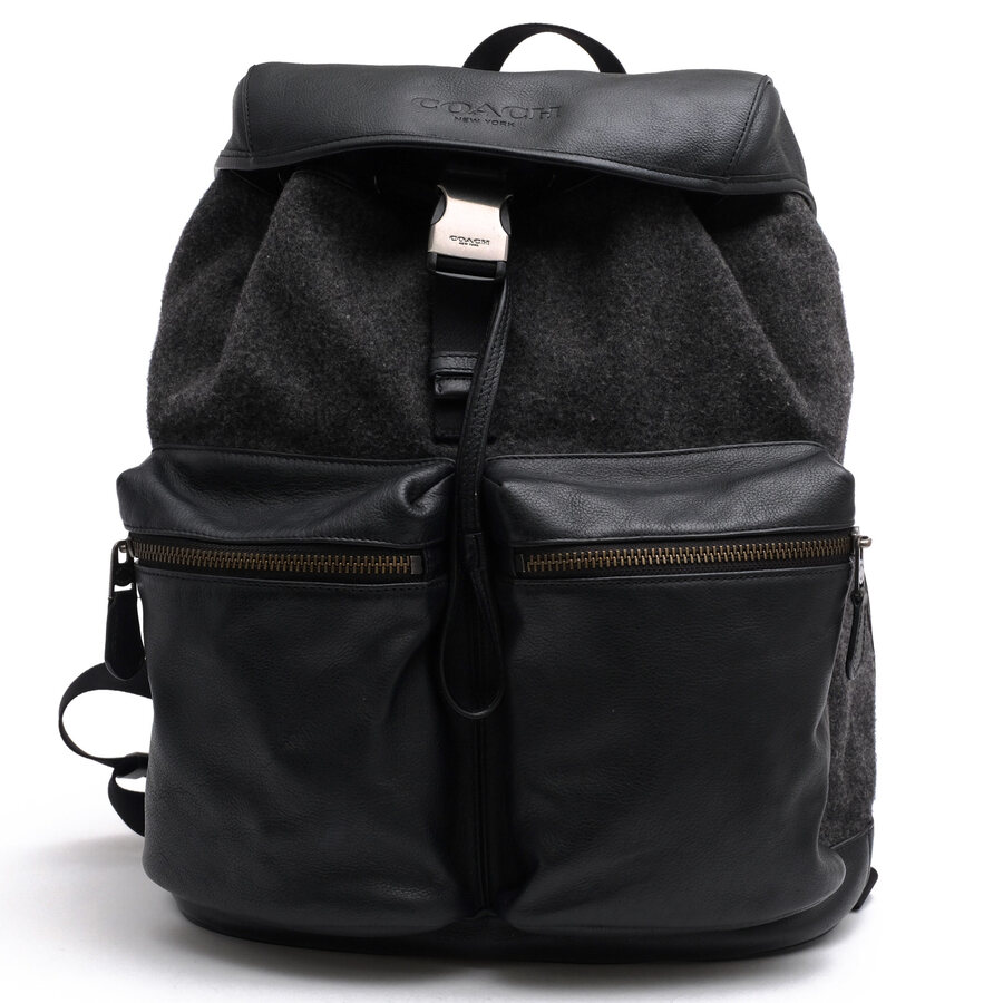 COACH リュック コーチ F71881 Rucksack In Wool メルトンウール ペブルドレザー 牛革 A4サイズ収納可 【中古】|ブランディング