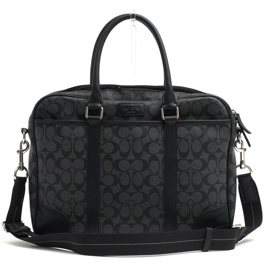 COACH 商行為御徒面子 コーチ職 F71168 HERITAGE SIGNATURE SLIM ZIP TOP BRIEF コーテッド帆布 牛皮 書き判柄 2WAY ショルダーバッグ 万覚え帳マイコン納める可 定番 【中古】