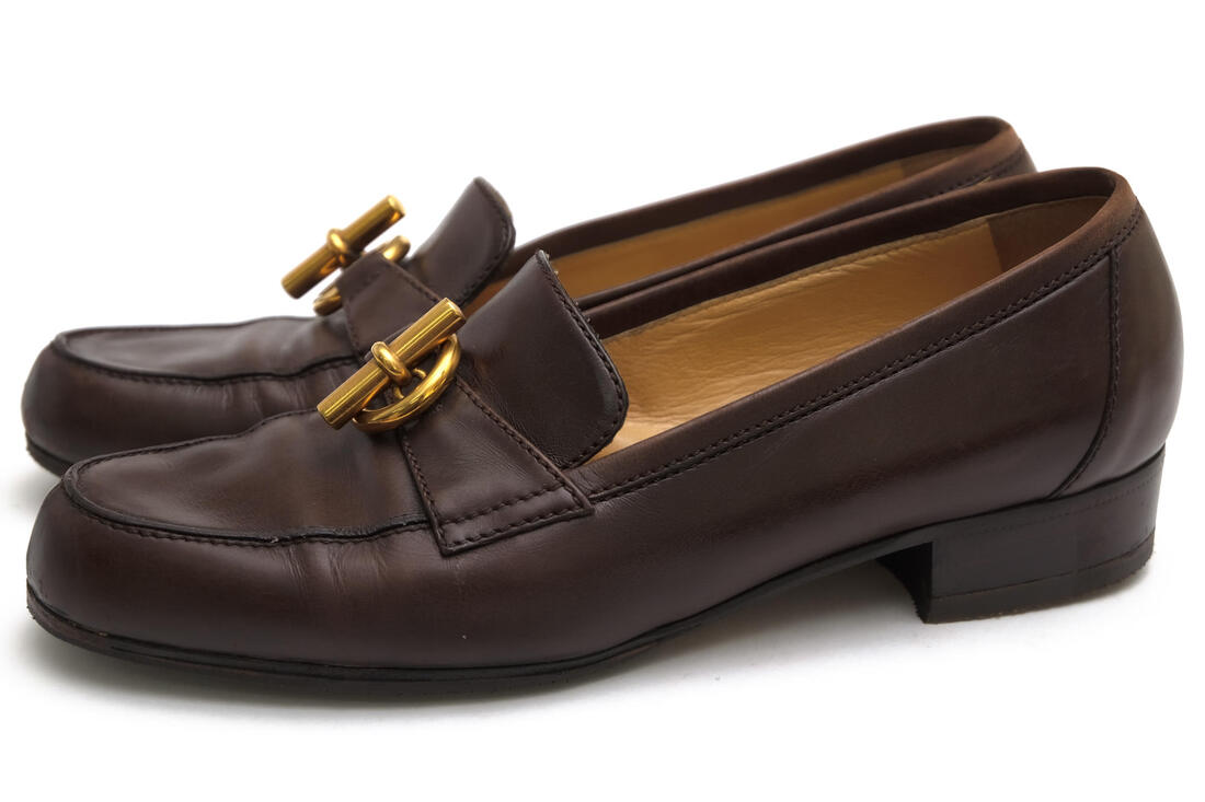 HERMES コインローファー エルメス カーフレザー 牛革 レザーソール スリッポン 【中古】｜ブランディング