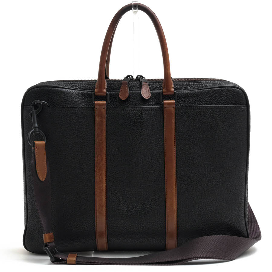 COACH ビジネスバッグ コーチ 24777 Harness Metropolitan Slim Brief ハーネス メトロポリタン スリム ブリーフ ペブルドレザー 牛革 A4サイズ収納可 ノートPC収納可 2WAY ショルダーバッグ シボ革 シュリンクレザー 【中古】