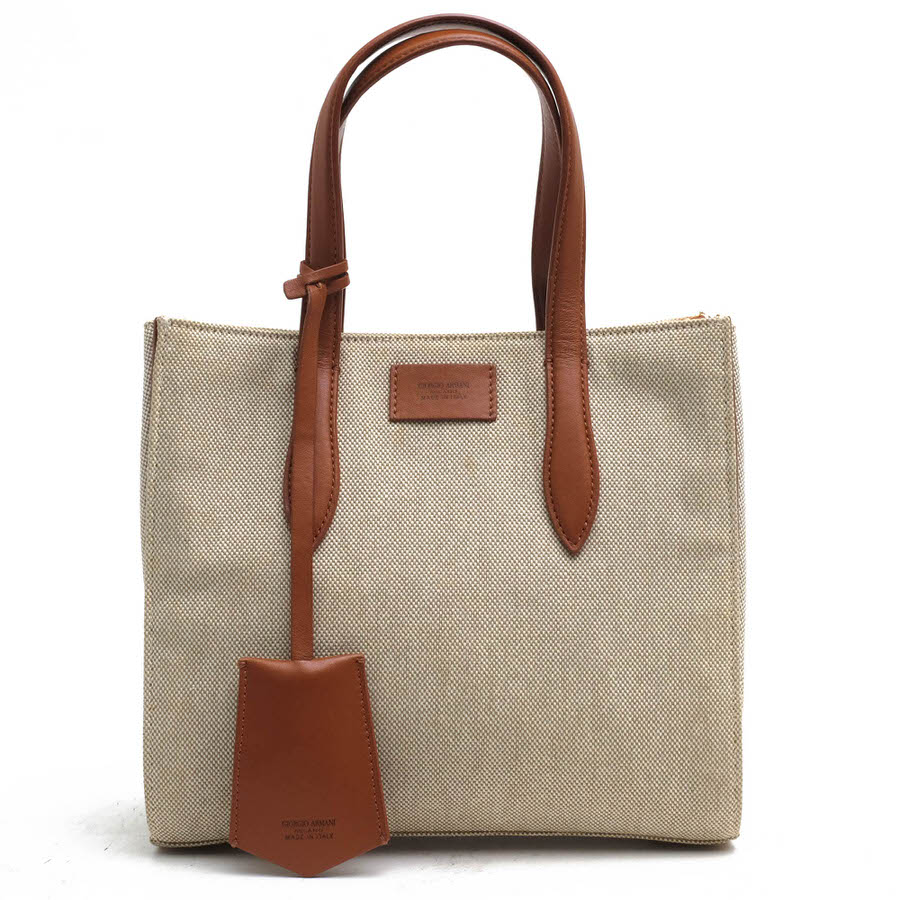 GIORGIO ARMANI トートバッグ アルマーニ Y1D040 YM47A コットンキャンバス 牛革 ユニセックス 男女兼用 【中古】|ブランディング
