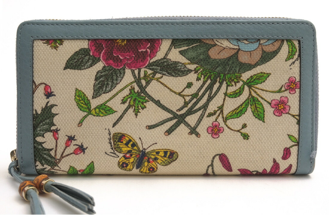 GUCCI 紙入れ グッチ 356708 525040 Flora Canvas Bamboo Tassel Zip Around Wallet 植物相 日本舞い降りる50周年不死化ひな型 綿織物帆布 牛皮 バンブータッセル 御釣り入れあり ラウンドジップ ラウンドジッパー 【中古】