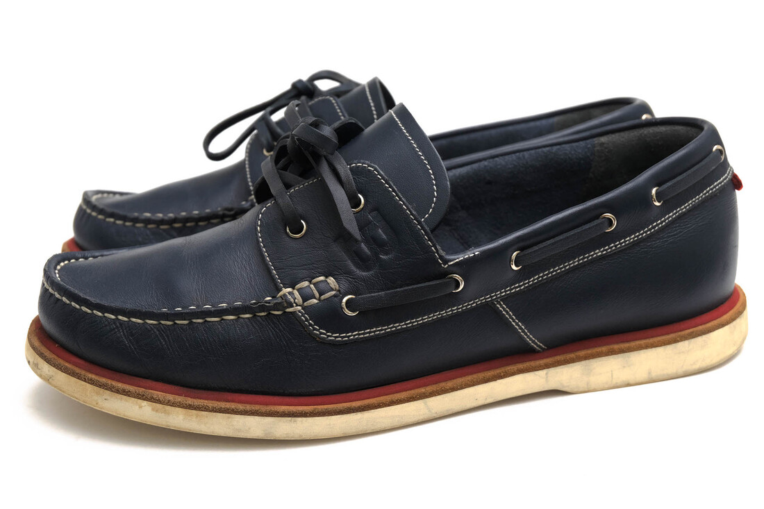 BALLY 甲板シューズ バリー Gabel フルグレインレザー 牛皮 縞模様 スリッポン モカシン 【中古】