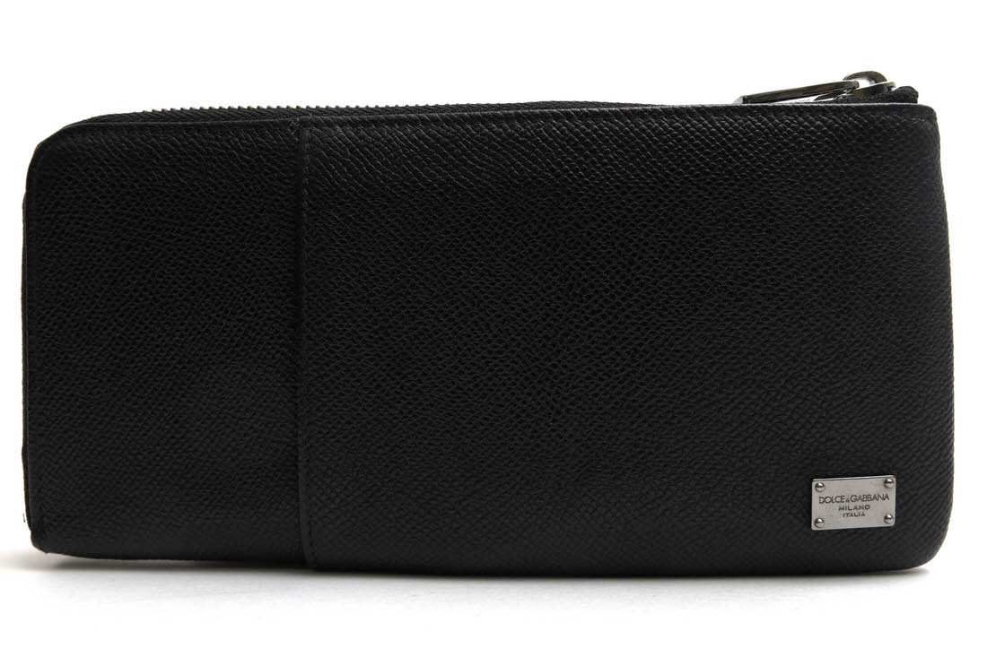 DOLCE＆GABBANA 長財布 ドルガバ グレイン型押し牛革 小銭入れあり L字ファスナー シボ革 シュリンクレザー 【中古】