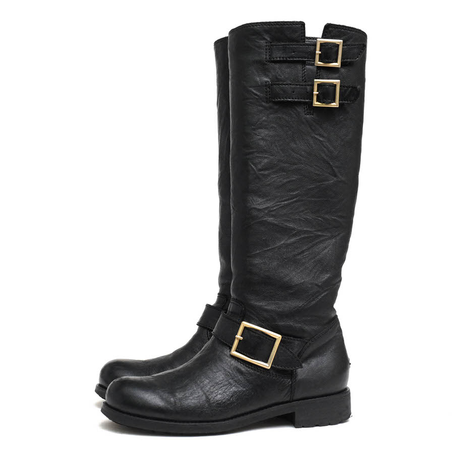 Jimmy Choo エンジニアブーツ ジミーチュウ Yule Biker Boot バイカーブーツ カーフ 牛革 プレーントゥ 乗馬ブーツ ジョッキーブーツ 【中古】