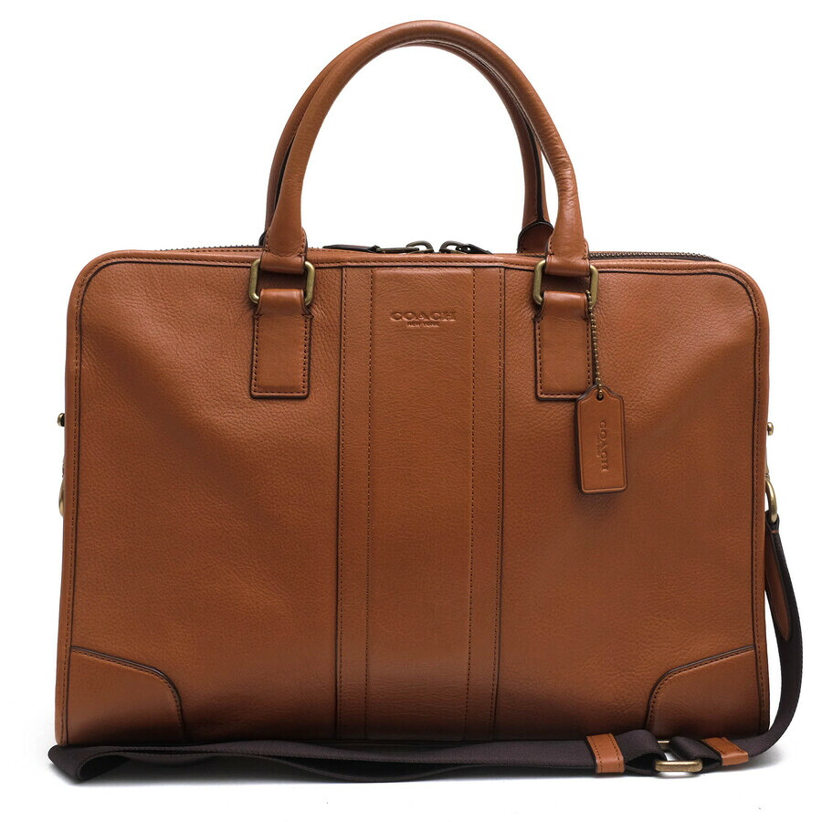 COACH ビジネスバッグ コーチ F71171 HERITAGE WEB LEATHER SLIM BRIEF ヘリテージ ウェブ レザー スリム ブリーフ カーフ 牛革 2WAY ショルダーバッグ シボ革 シュリンクレザー 【中古】|ブランディング