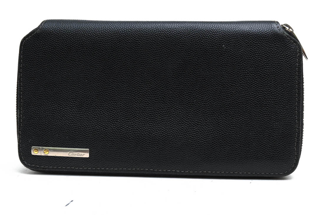 【美品】カルティエ 長財布 札入れ レザー サントス 箱付き ロゴプレート 黒 w8213_1.jpg