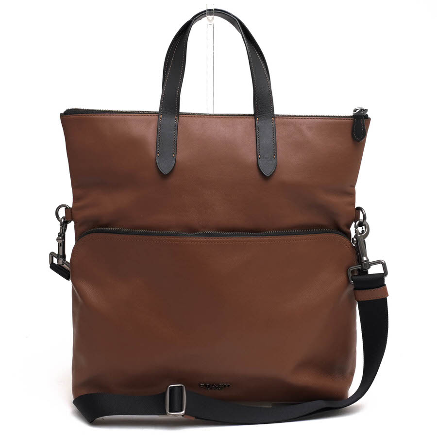 COACH トートバッグ コーチ F50712 GRAHAM FOLDOVER TOTE グラハム フォールドオーバー スムースカーフレザー 牛革 A4サイズ収納可 2WAY ショルダーバッグ 【中古】