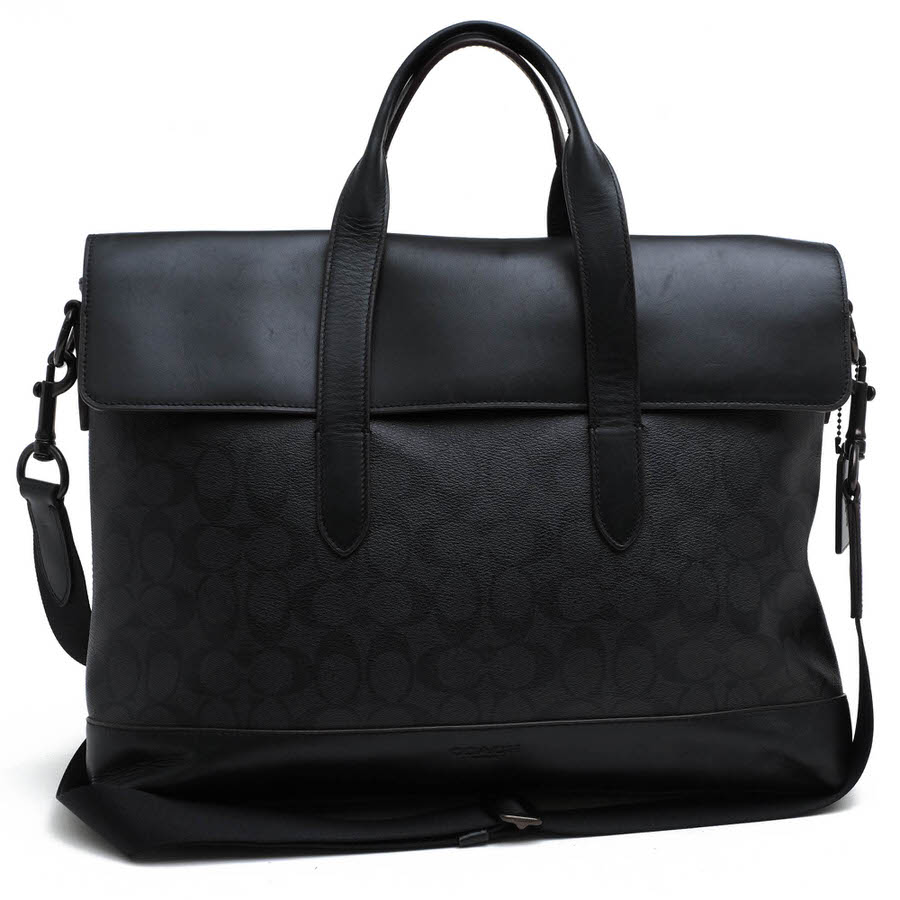 COACH ビジネスバッグ コーチ 4190 Hamilton Portfolio Brief In Signature Canvas ハミルトン ポートフォリオ ブリーフ シグニチャーコーテッドキャンバス 牛革 A4サイズ収納可 2WAY ショルダーバッグ 【中古】
