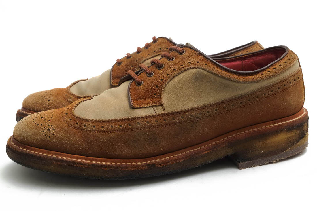 R.J.B 商行為シューズ アールジェイビー L116 VELOUR WINGTIP SHOES 牛皮 ロングウイングチップ グッドイヤーウェルト料理法 バイ色合い クレープソール 【中古】 メンズ靴-ビジネスシューズ-靴