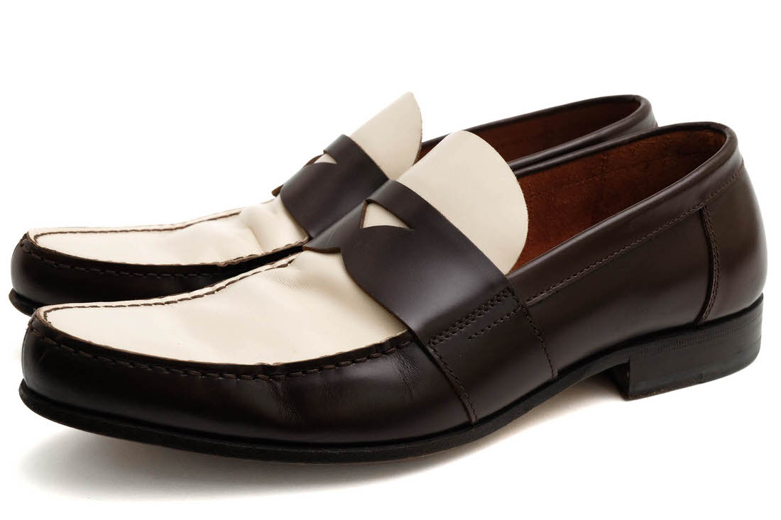 PRADA コインローファー プラダ 0078 牛革 カーフ スリッポン レザーソール バイカラー 【中古】｜ブランディング 19,526円