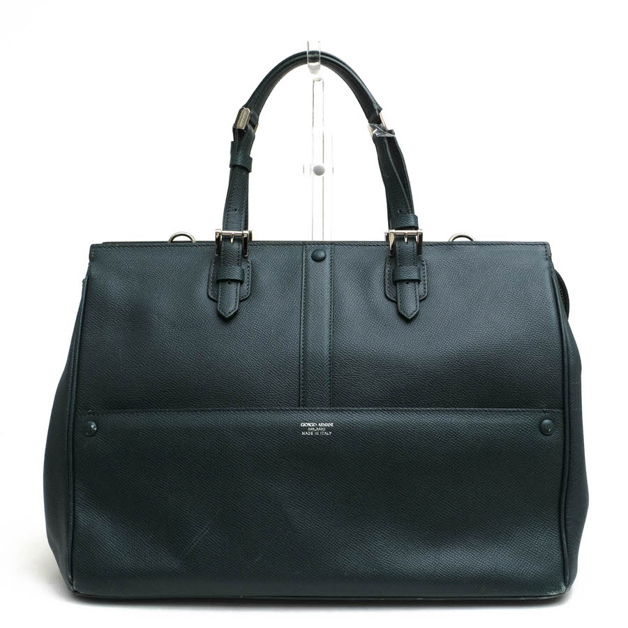 GIORGIO ARMANI ハンドバッグ アルマーニ Y1D016 YB30E エメラルドグリーン 牛革 カーフ グレイン型押し 【中古】