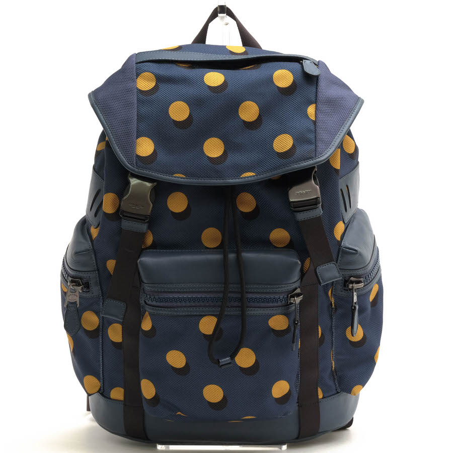 COACH リュック コーチ 22360 Terrain Trek Pack With Optical Dot Print Laptop Backpack コーデュラナイロン スムースレザー 牛革 オプティカルドット ノートPC収納可 【中古】