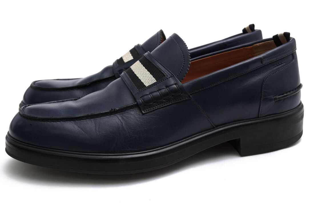 BALLY コインローファー バリー MORKAN バリー縞模様 カーフレザー 牛皮 ビーフロールローファー スリッポン 【中古】