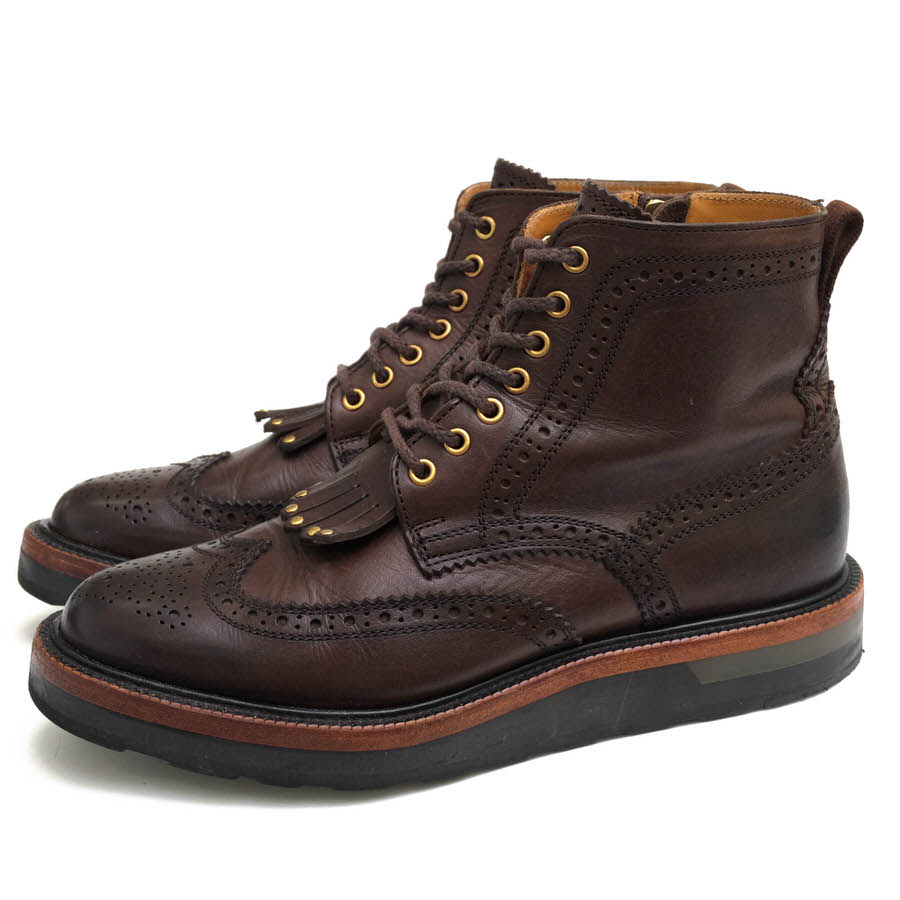 BLACK LABEL CRESTBRIDGE サイドジップブーツ ブラックレーベル・クレストブリッジ 51414-233 牛皮 メダリオン フリンジ 舞台の袖手当て カントリーブーツ 舞台の袖手当て 【中古】