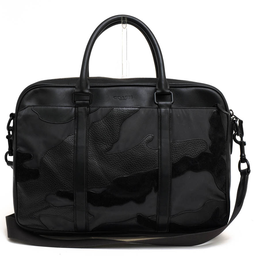 COACH ビジネスバッグ コーチ F11635 Perry Slim Brief in Blackout Mixed Materials ペリー スリムブリーフ リファインドカーフ ペブルドレザー 牛革 2WAY ショルダーバッグ 迷彩・カモフラージュ柄 【中古】 20,080円