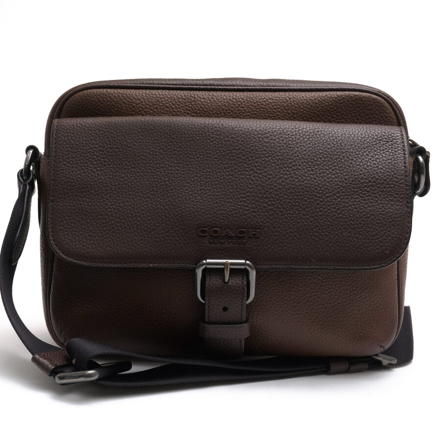 COACH ショルダーバッグ コーチ C5415 Hudson Crossbody Bag In Heritage Colorblock ハドソン クロスボディ ヘリテージ カラーブロック ナチュラルペブルレザー 牛革 メッセンジャーバッグ シボ革 シュリンクレザー バイカラー 【中古】|ブランディング