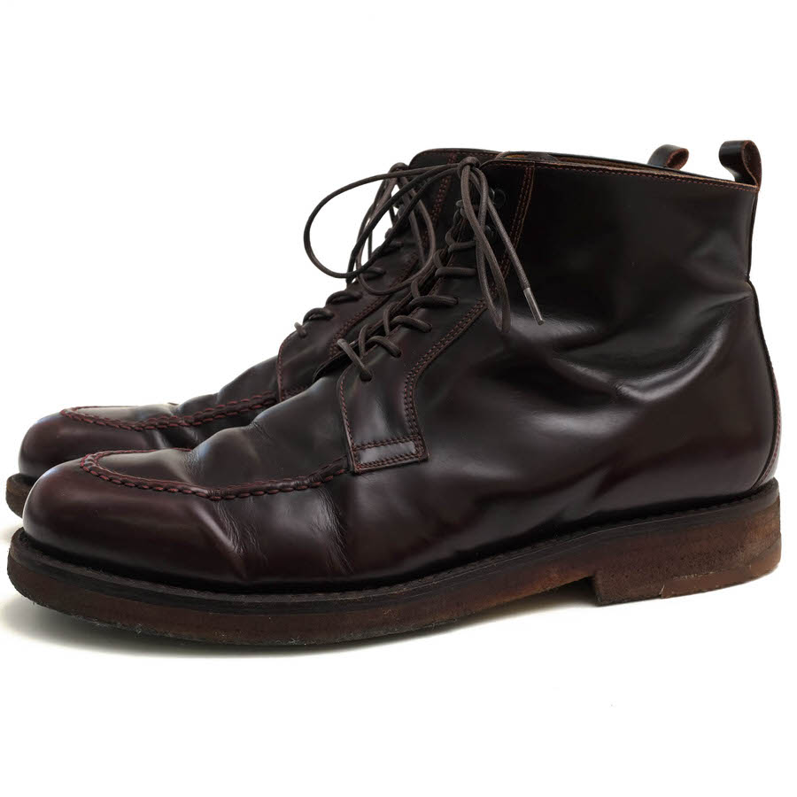 JALAN SRIWIJAYA レースアップブーツ ジャランスリワヤ 98365 1663 U-Tip Boots HI SHINE 牛革 ハイシャインレザー バーガンディ タンカーブーツ Uチップ クレープソール 【中古】